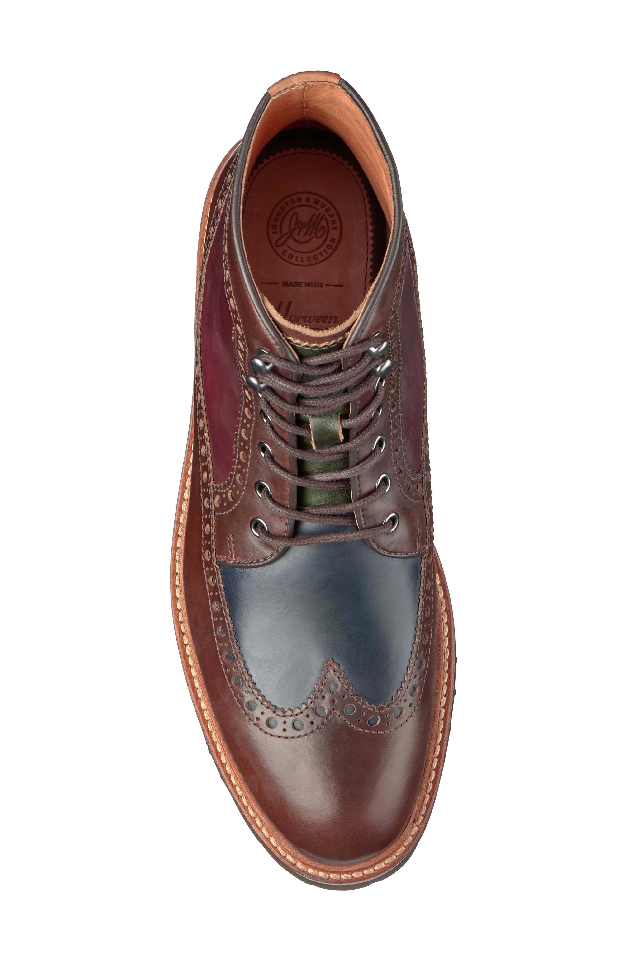 Kingsbury Wingtip Leather Boot, Alternate, color, TAN/ NAVY/ RED AMERICAN GRAIN