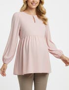 MOTHERHOOD MATERNITY Long Sleeve Empire Waist Keyhole Woven Blouse