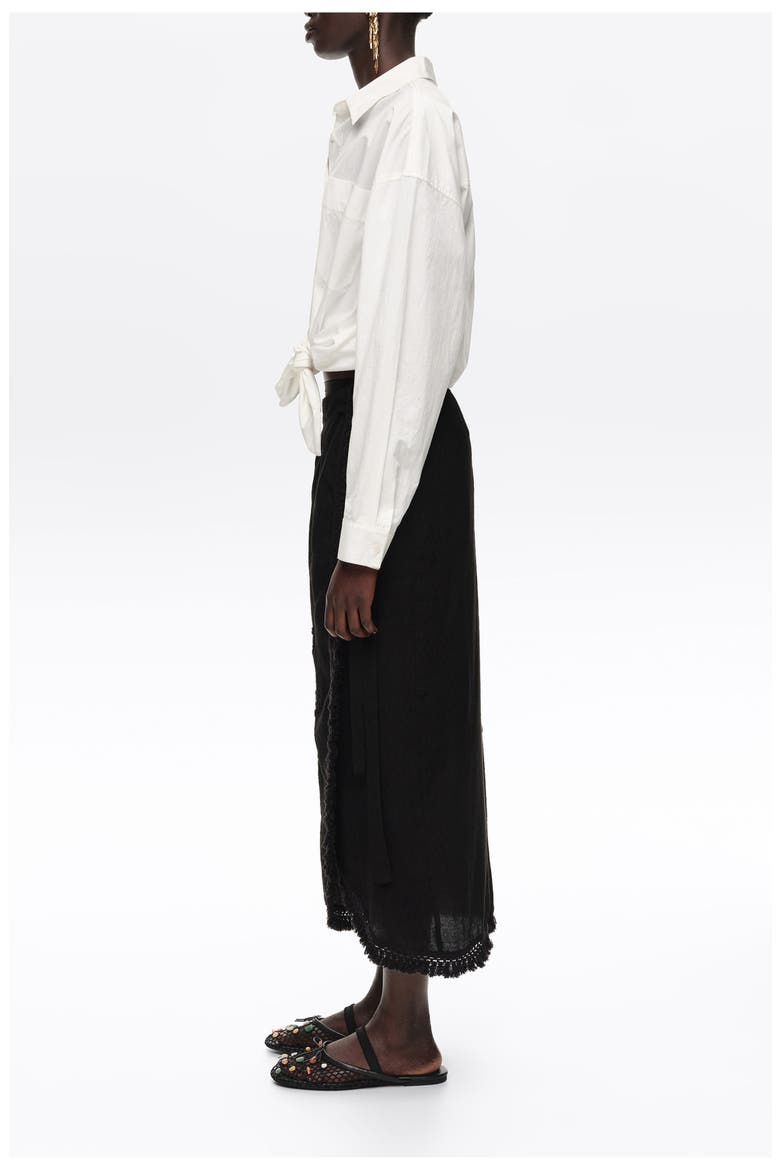 Fringed Sarong Midi Skirt, Alternate, color, BLACK