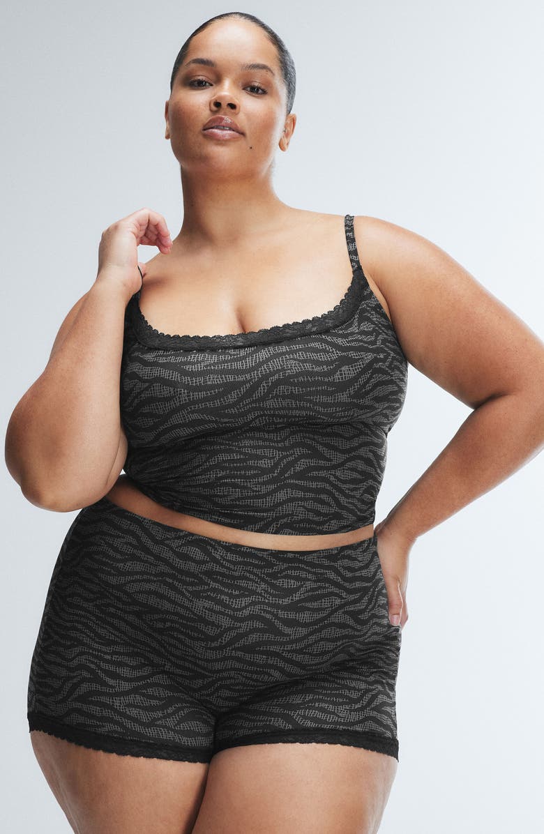 SAVAGE X FENTY Snug Hug Sleep Shorts, Alternate, color, Black Caviar Tiger Stripe Text