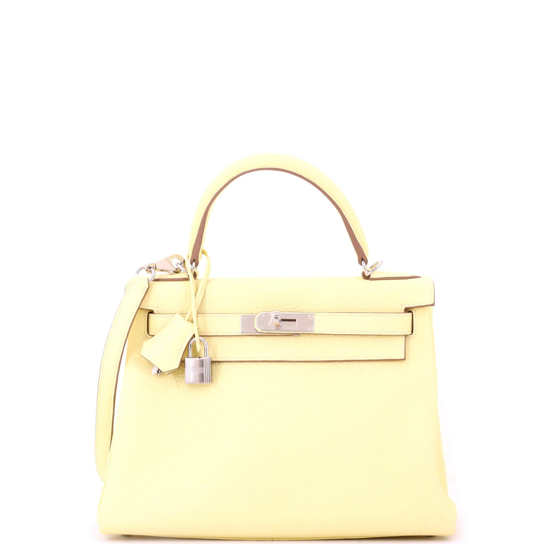 Pre-Owned Hermes Kelly Handbag Yellow Clemence with Palladium Hardware 28, Main, color, 