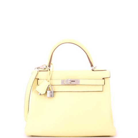 Kelly Handbag Yellow Clemence with Palladium Hardware 28
