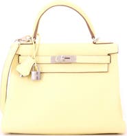 Pre-Owned Hermes Kelly Handbag Yellow Clemence with Palladium Hardware 28