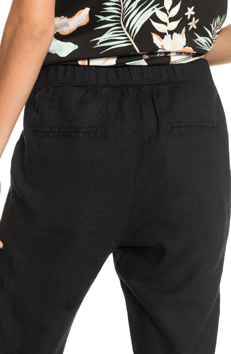 Roxy On the Seashore Tie Waist Linen Blend Pants, Alternate, color, Anthracite Solid