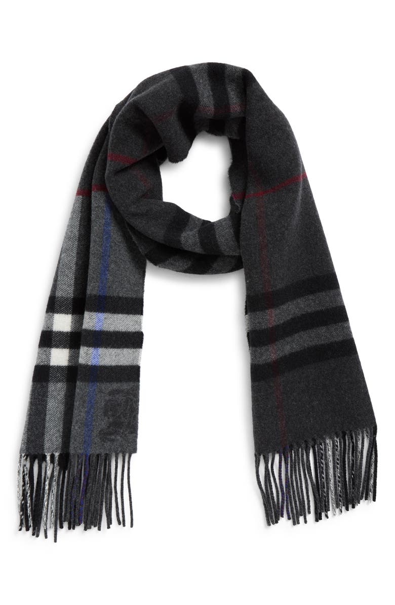 Burberry EKD Check Reversible Double Face Cashmere Fringe Scarf, Alternate, color, Marlborough/ Charcoal