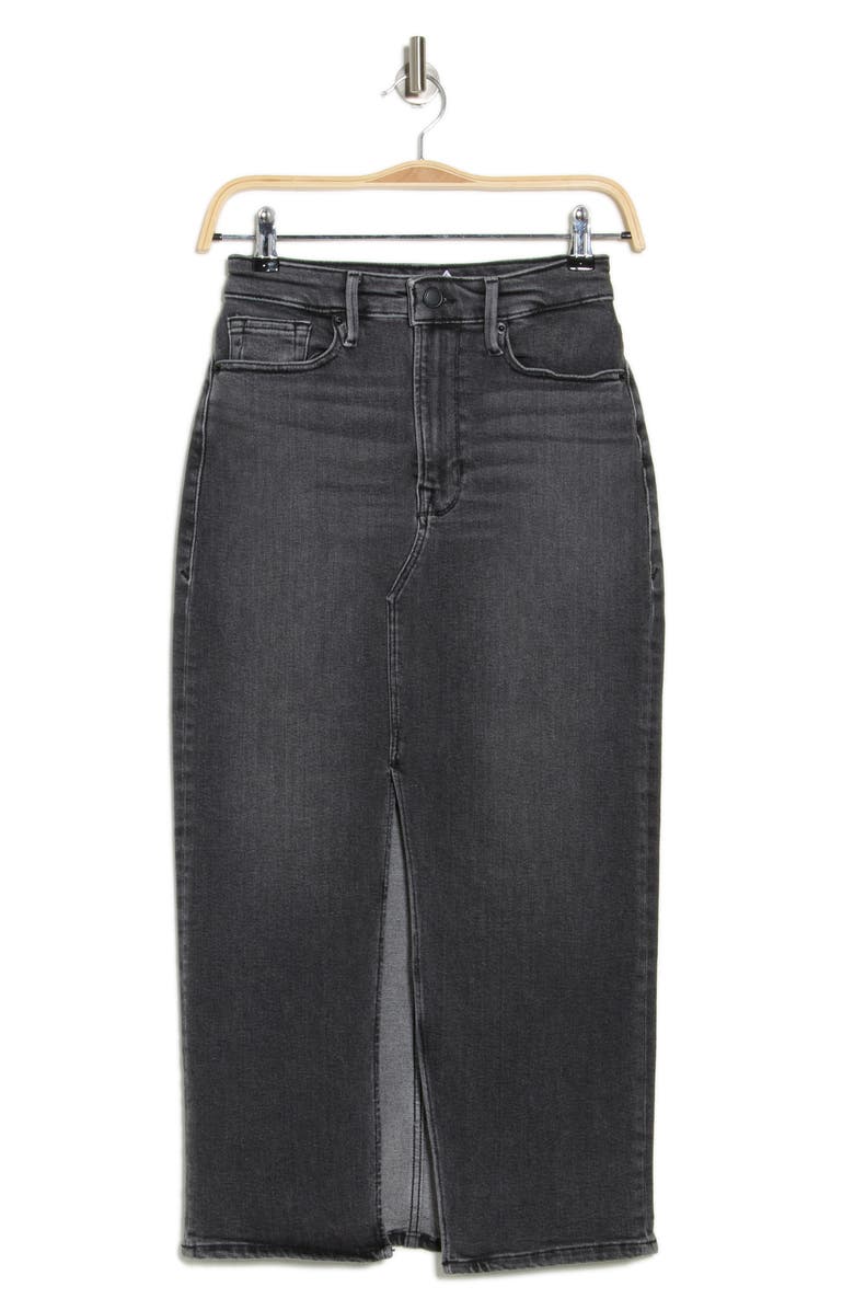 Good American Front Slit Midi Denim Skirt, Alternate, color, Black352