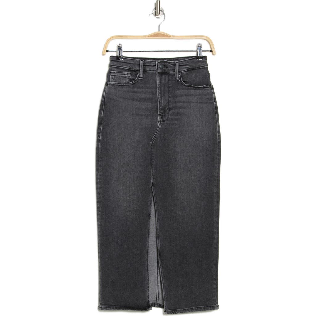 GOOD AMERICAN GOOD AMERICAN FRONT SLIT MIDI DENIM SKIRT