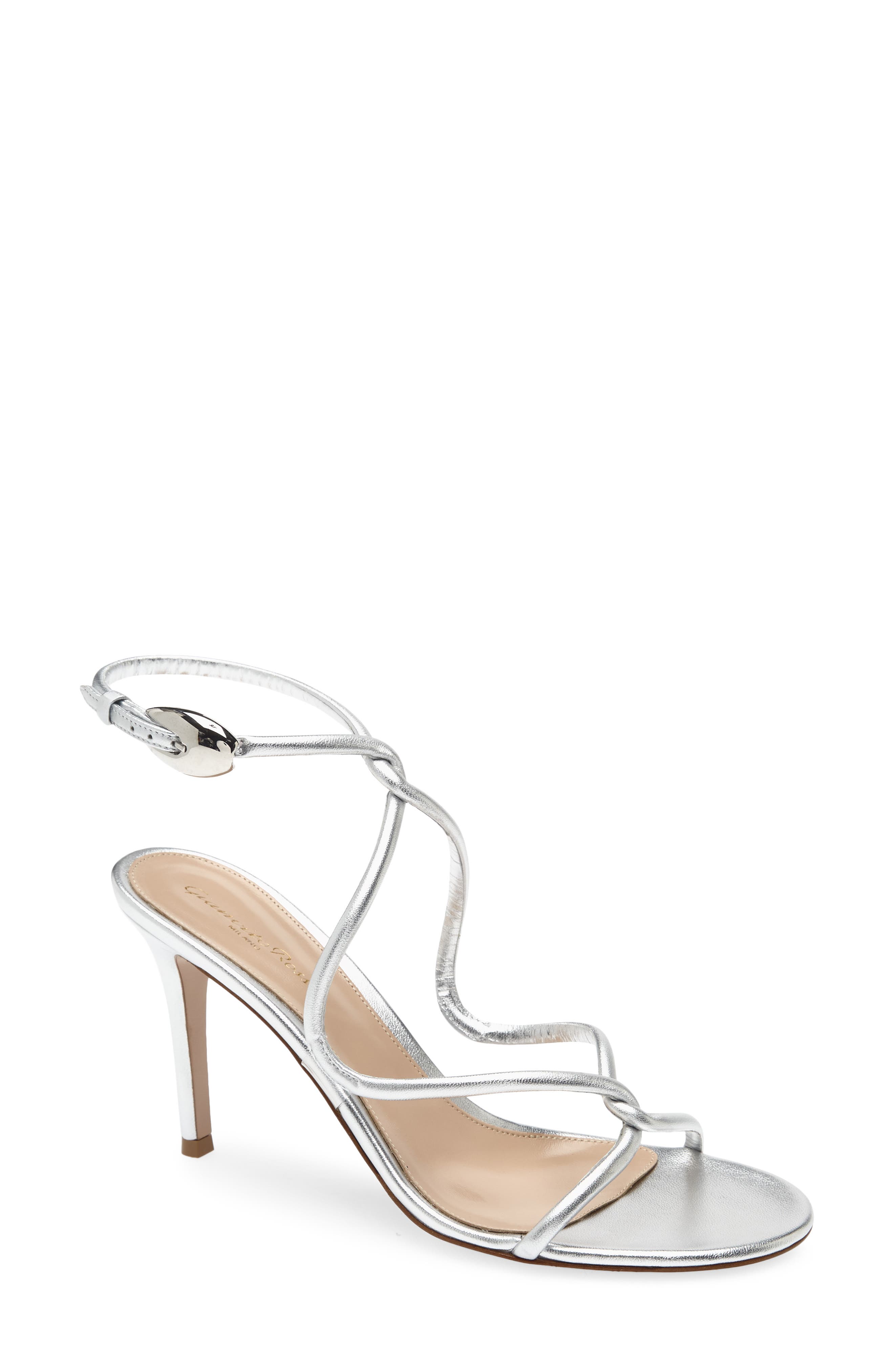Gianvito Rossi Black Mamba Sandal, Main, color, Silver Trasp
