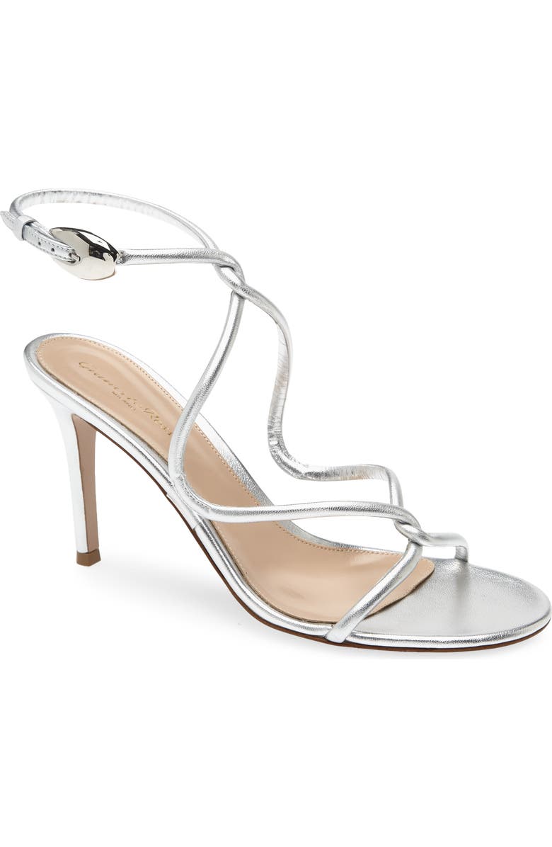 Gianvito Rossi Black Mamba Sandal, Main, color, Silver Trasp