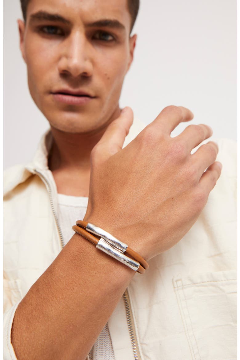 Camel Leather Bracelet with Silver Details, Alternate, color, Silver