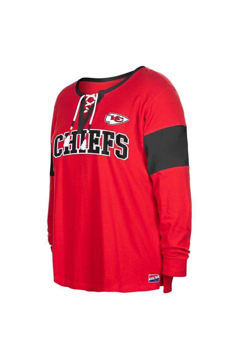 Women's New Era Red Kansas City Chiefs Plus Size Lace-Up Notch Neck Long Sleeve T-Shirt, Alternate, color, Red