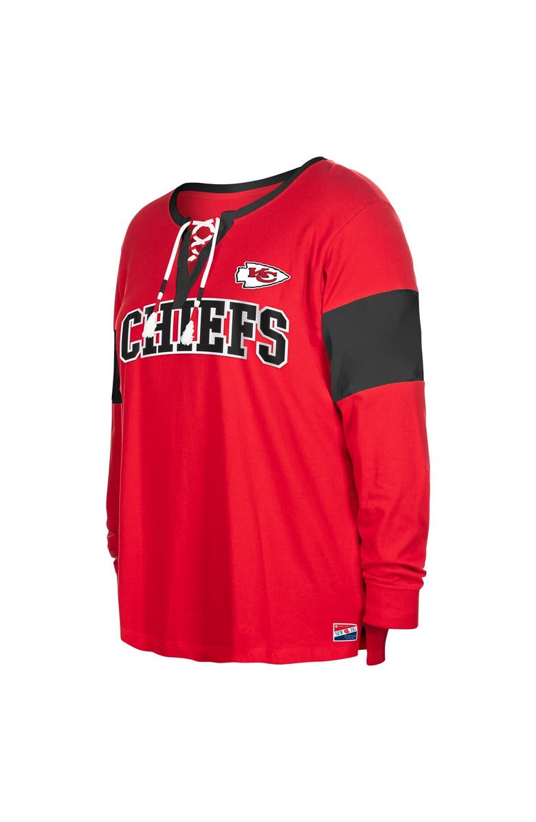 New Era Women's New Era Red Kansas City Chiefs Plus Size Lace-Up Notch Neck Long Sleeve T-Shirt, Alternate, color, 