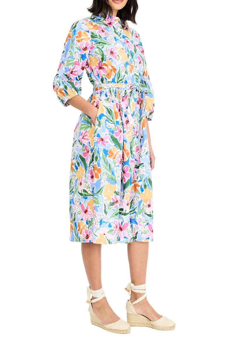 Floral Print Tie Waist Shirtdress, Alternate, color, SOFT WHITE/ PINK