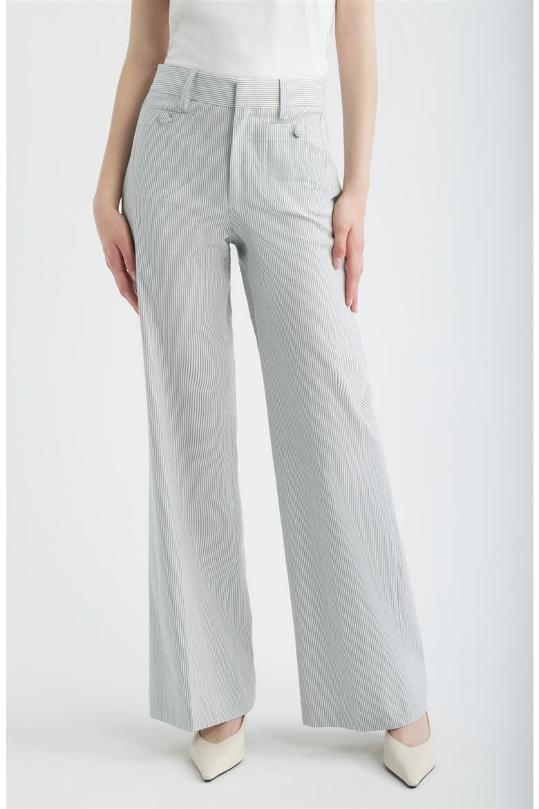 The Modernist Stripe Button Pocket High Waist Wide Leg Pants, Main, color, NAVY MULTI