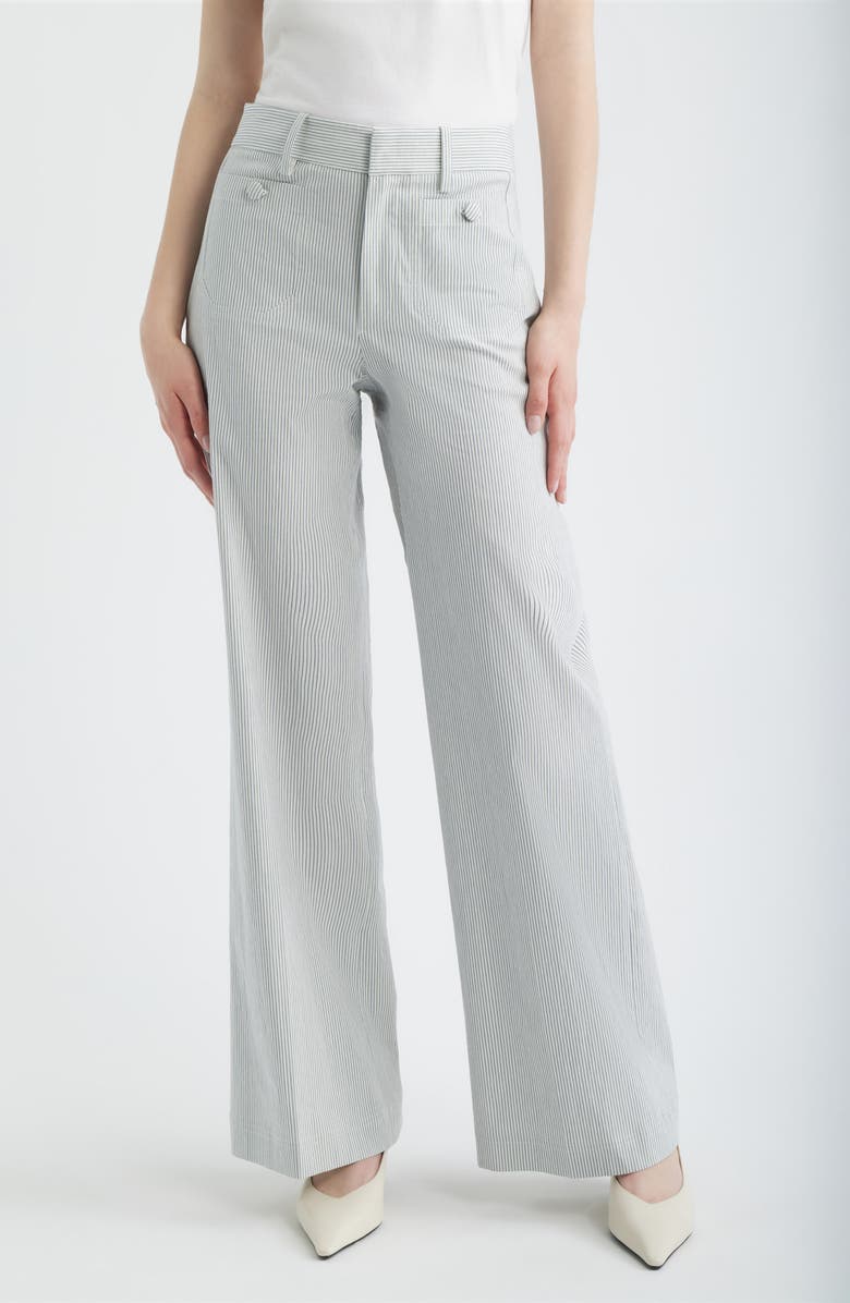 FRAME The Modernist Stripe Button Pocket High Waist Wide Leg Pants, Main, color, Navy Multi