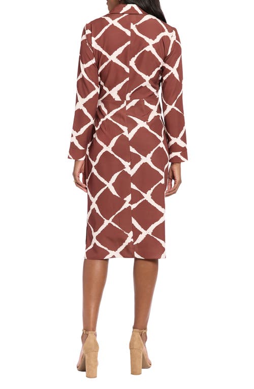 London Times Long Sleeve Faux Wrap Midi Dress In Multi