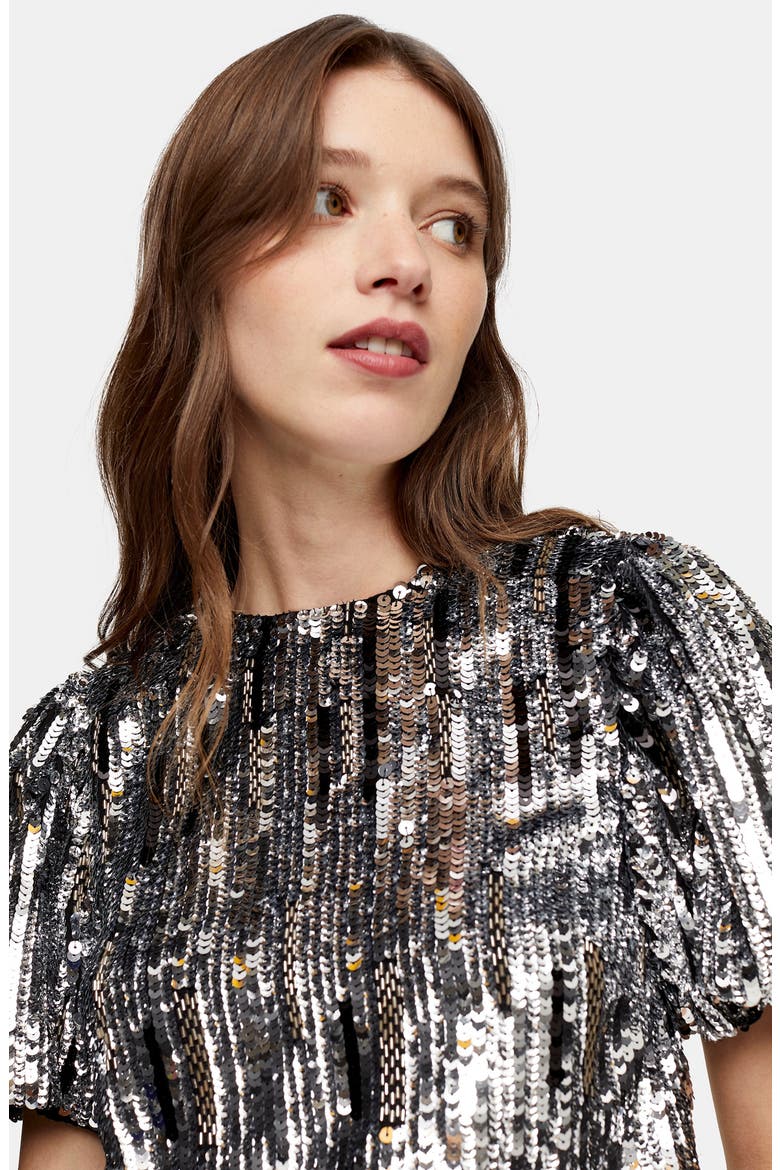Dazzling Sequin Crop Top, Alternate, color, SILVER