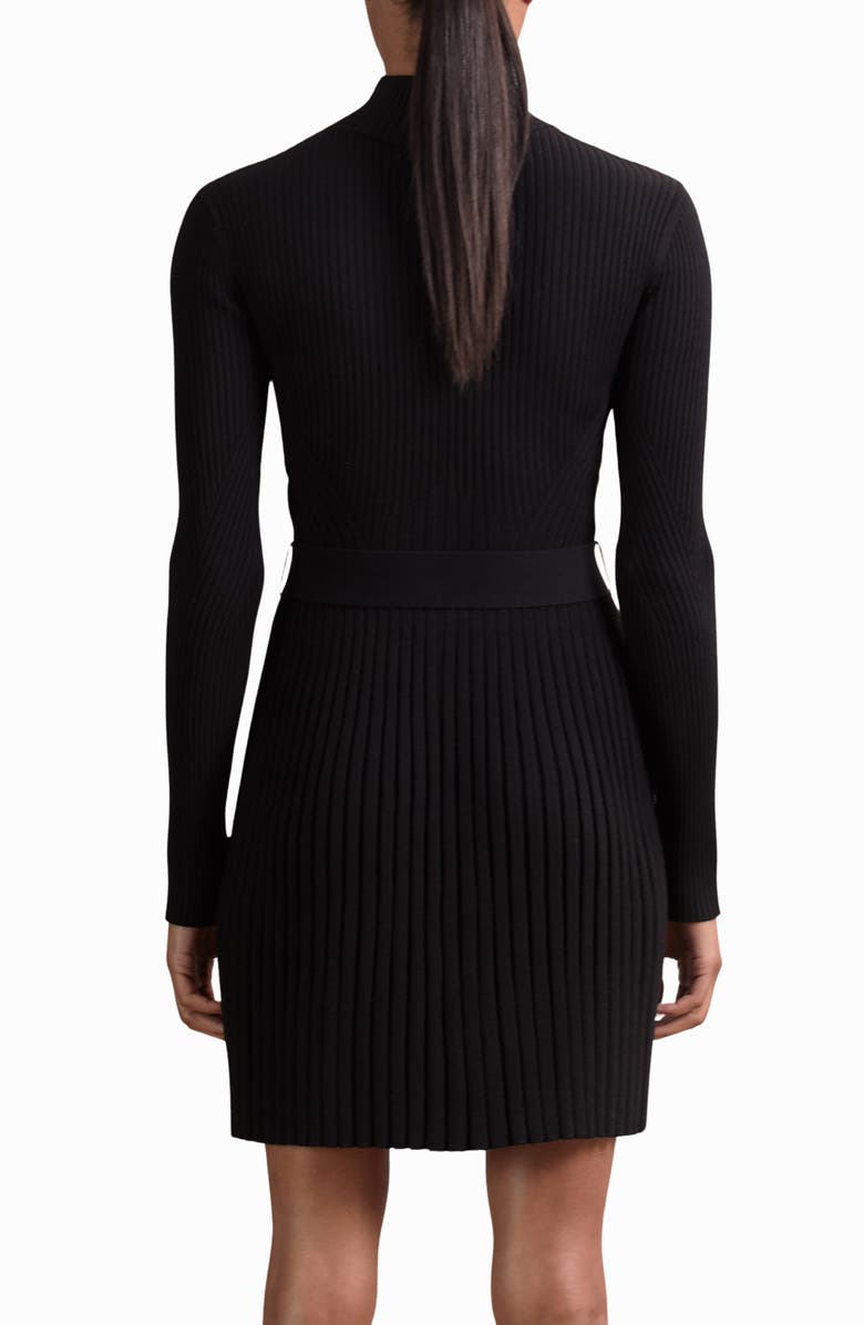Reiss Vienna Half Zip Long Sleeve Rib Sweater Dress, Alternate, color, Black