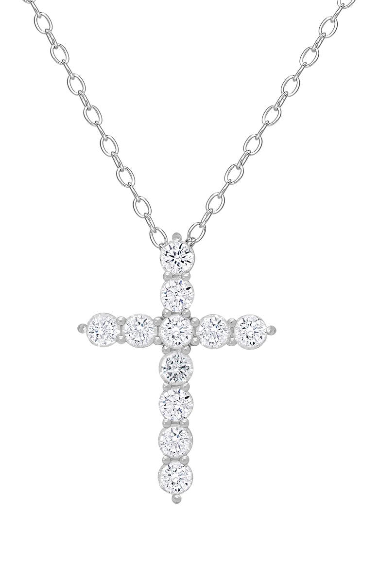 Kids' Cubic Zirconia Cross Pendant Necklace, Main, color, SILVER