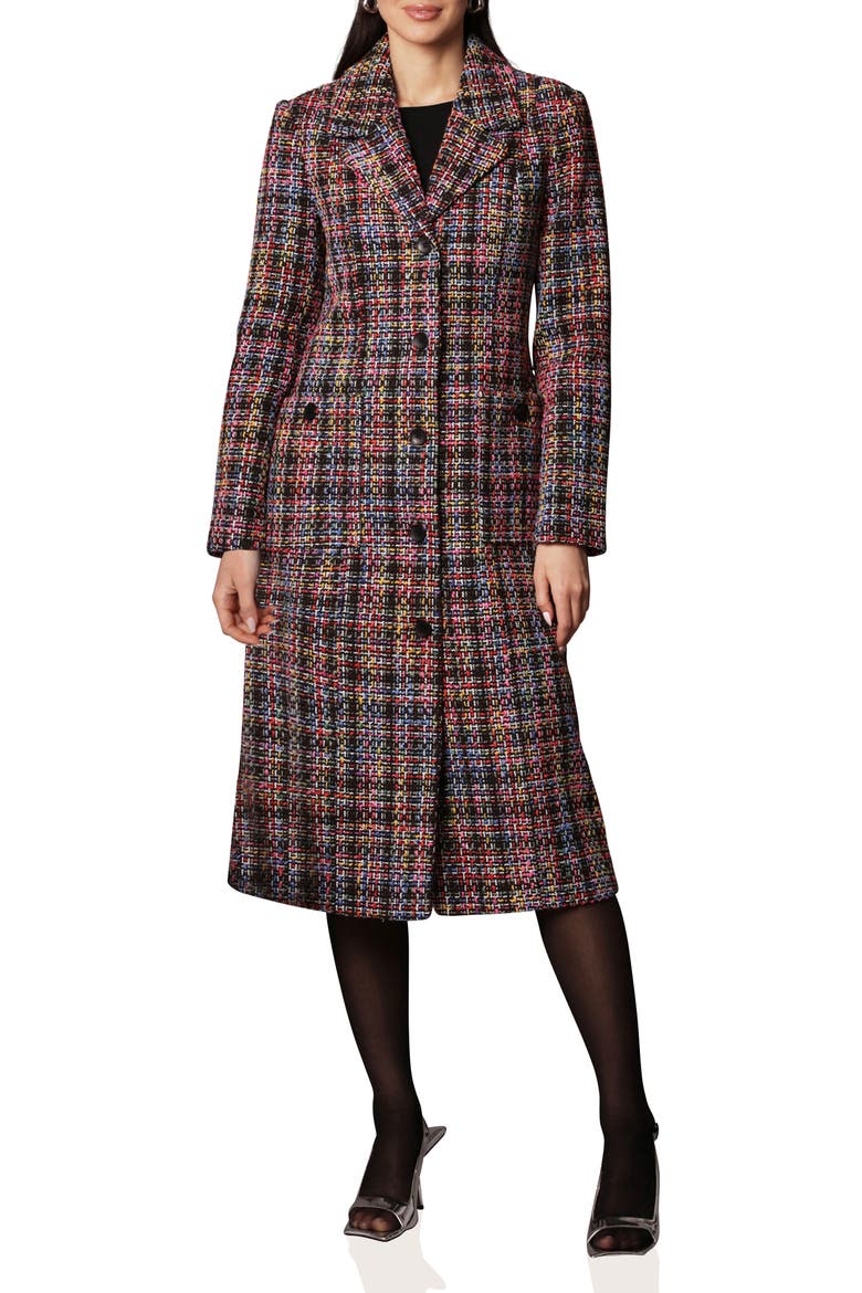 Tweed Longline Coat, Main, color, BLACK MULTI