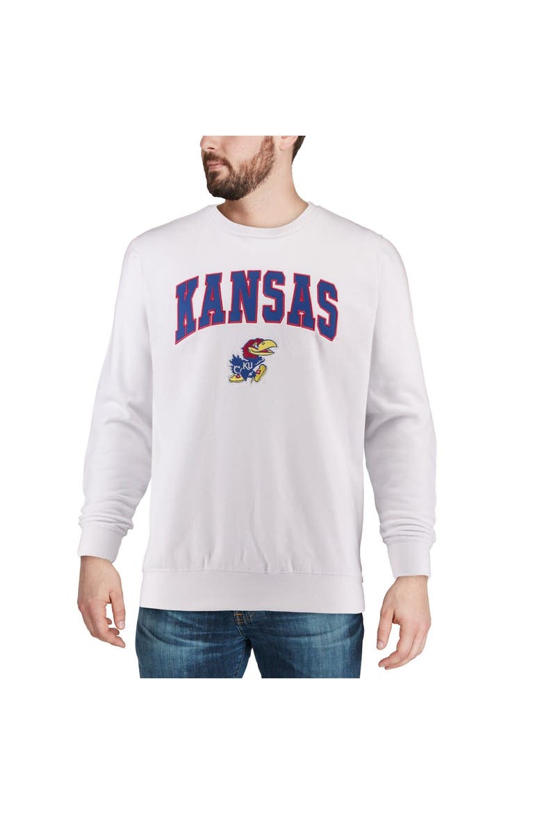 Men's Colosseum White Kansas Jayhawks Arch & Logo Crew Neck Sweatshirt, Alternate, color, White