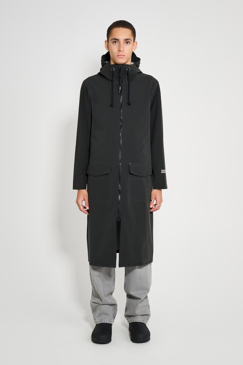 Stockholm Long Patch Matte Raincoat, Main, color, Black