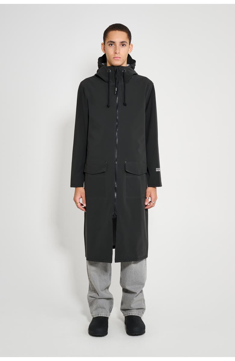 Stutterheim Stockholm Long Patch Matte Raincoat, Main, color, Black