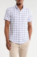 DENIM AND FLOWER Windowpane Plaid Short Sleeve Stretch Button-Down Shirt
