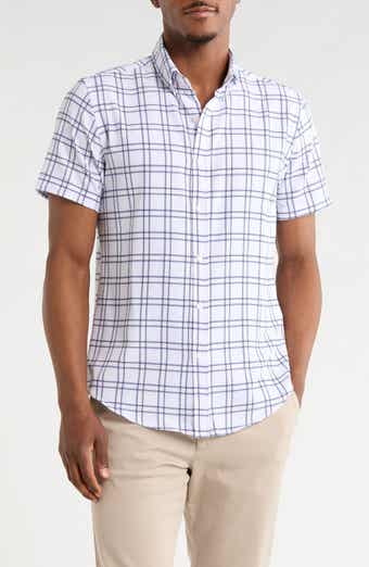 Windowpane Plaid Short Sleeve Stretch Button-Down Shirt