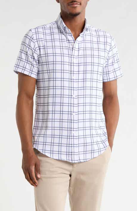 DENIM AND FLOWER Windowpane Plaid Short Sleeve Stretch Button-Down Shirt