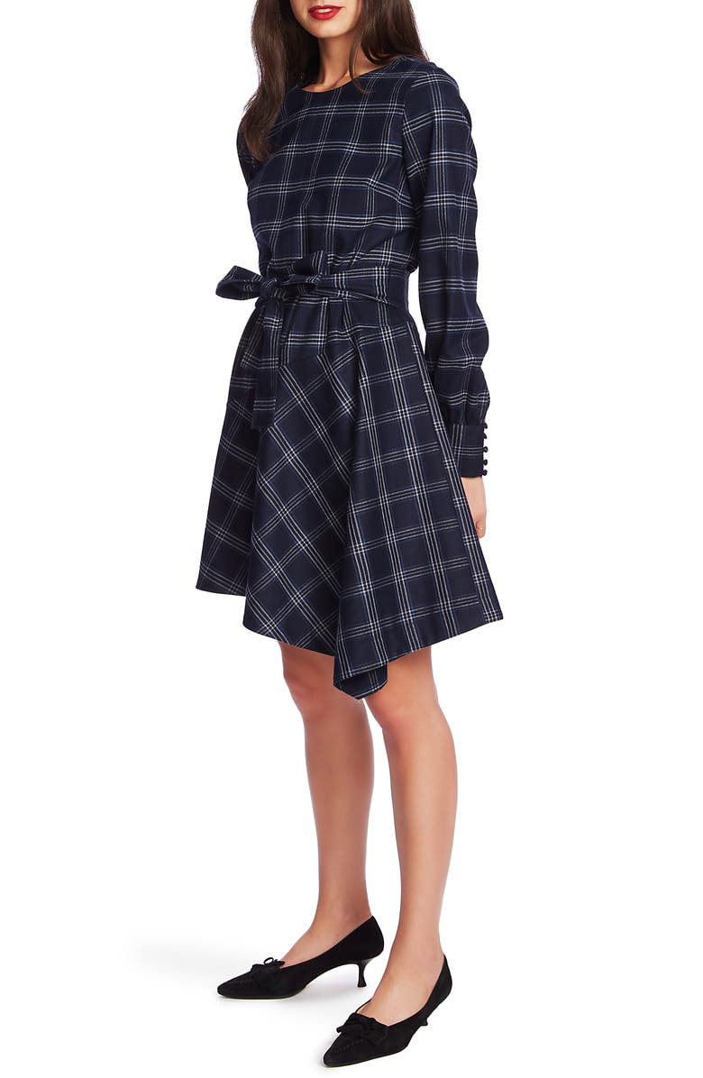 Court & Rowe Soft Plaid Asymmetrical Hem Long Sleeve Dress, Alternate, color, 