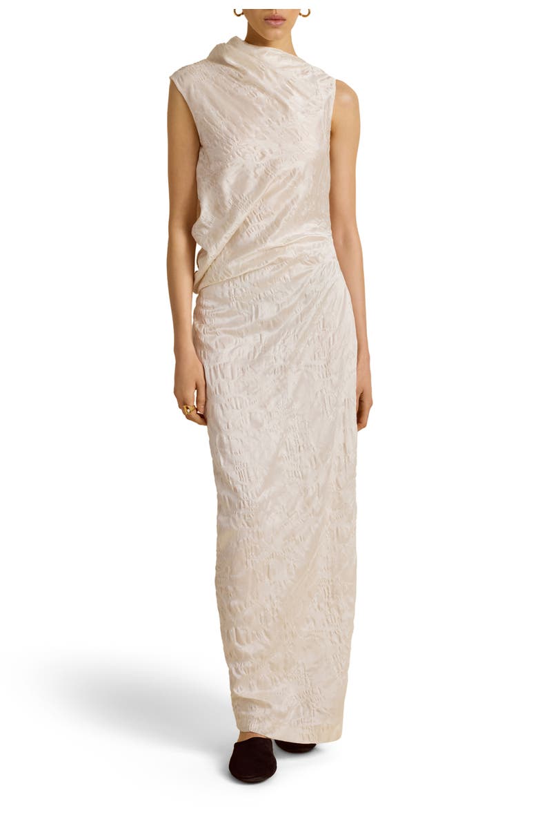 Marina Moscone Column Dress w/ Asymmetric Drape, Alternate, color, Ivory