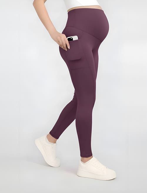 Motherhood Maternity Over The Belly Side Pocket Active Maternity Leggings In Purple