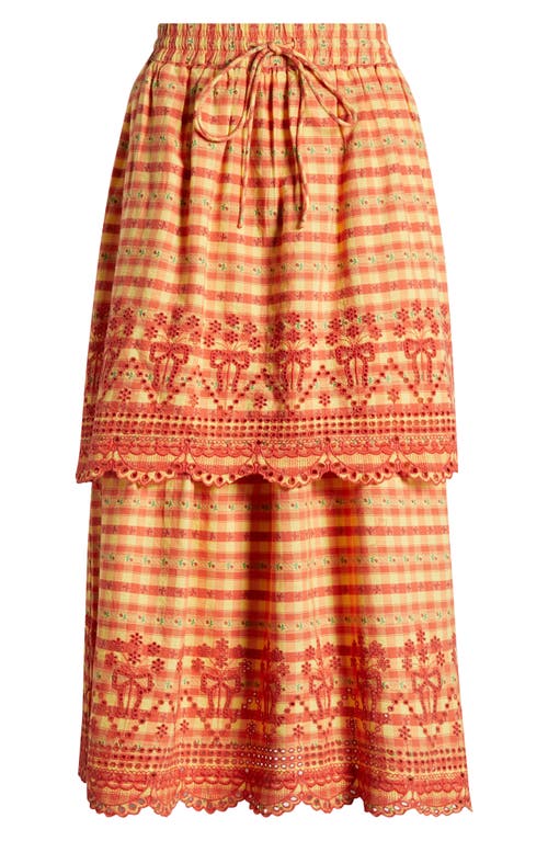 Damson Madder Cosette Rara Tiered Organic Cotton Midi Skirt In Orange