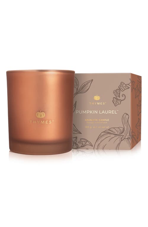 Thymes Pumpkin Laurel Frosted Glass Candle in Copper 