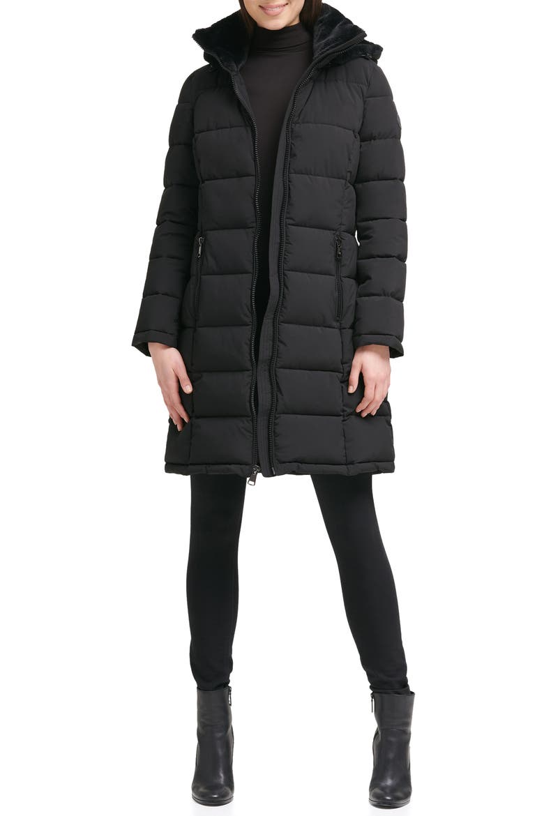 Stretch Puffer Jacket w/ Hood, Alternate, color, BLACK