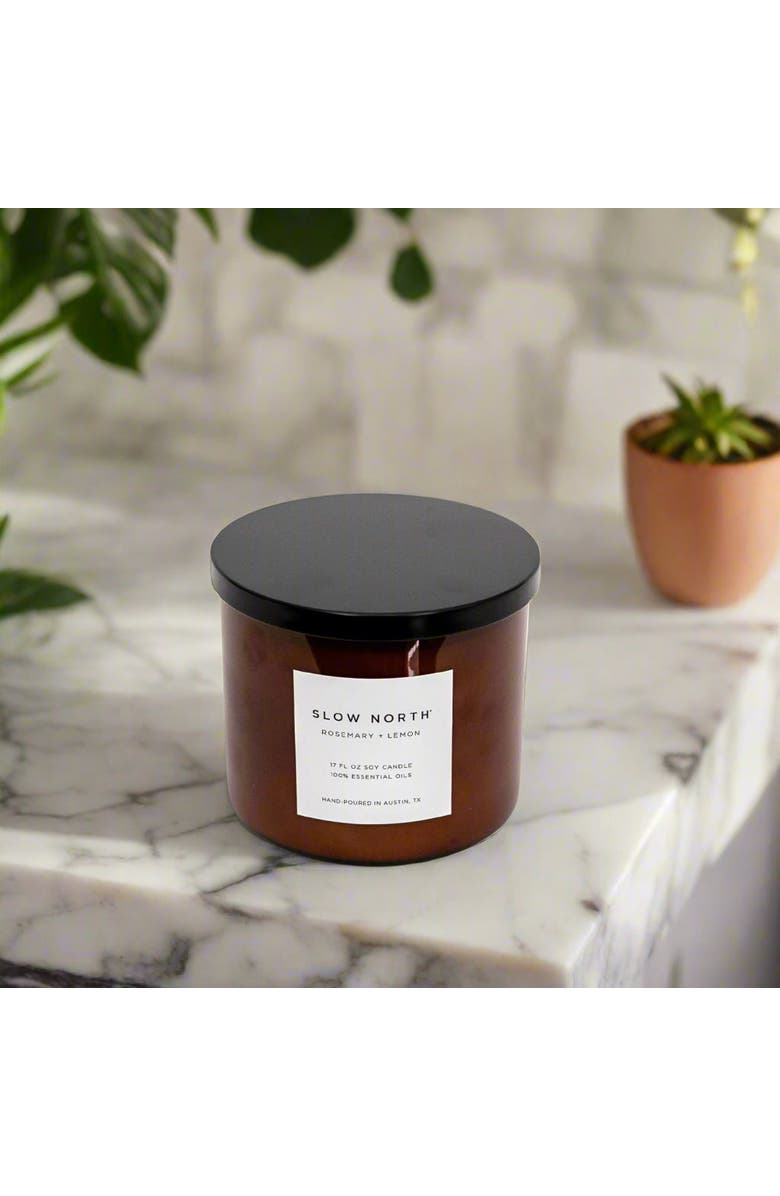 SLOW NORTH Rosemary + Lemon - Signature 3-Wick Candle, Alternate, color, Brown