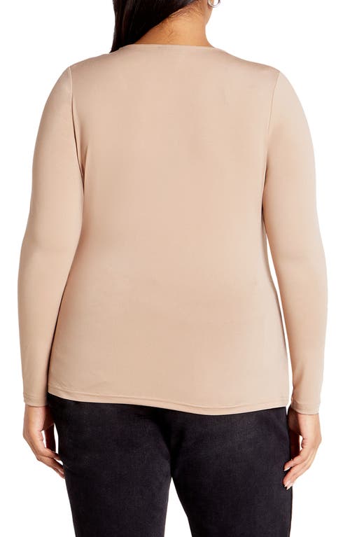 City Chic Izzy U-bar Jersey Top In Sand
