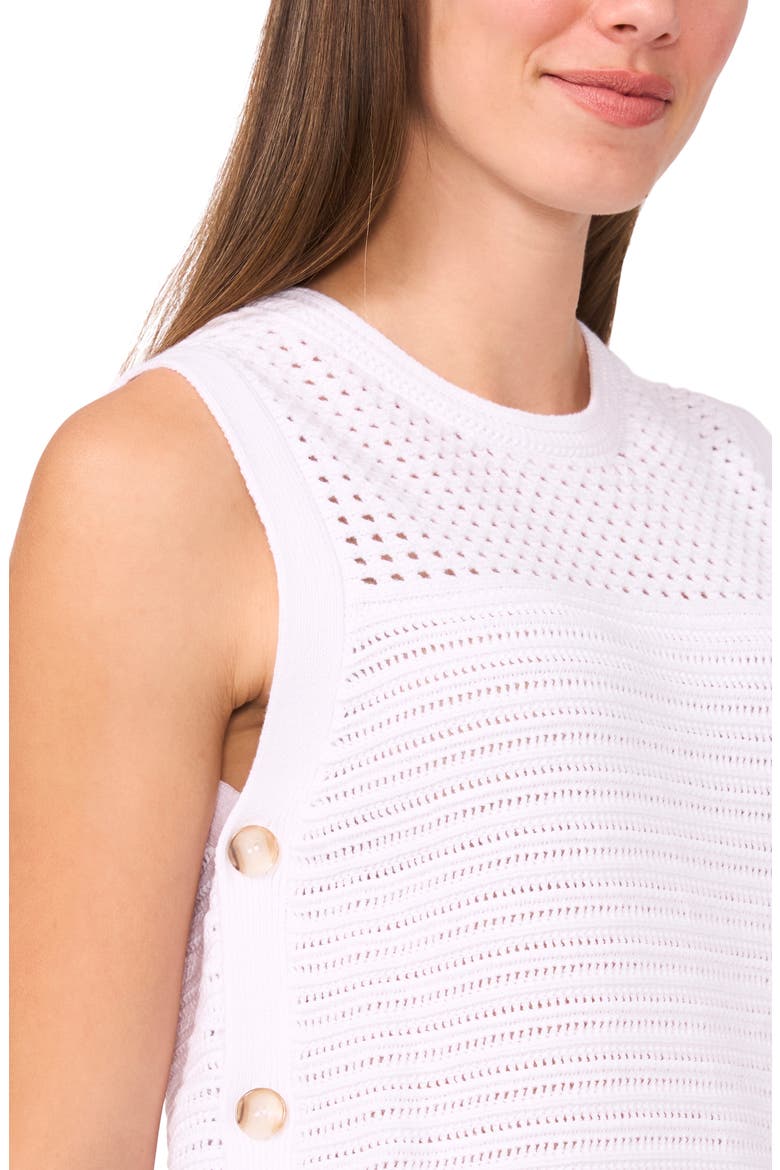 Open Stitch Sleeveless Cotton Side Button Sweater, Alternate, color, BRIGHT WHITE