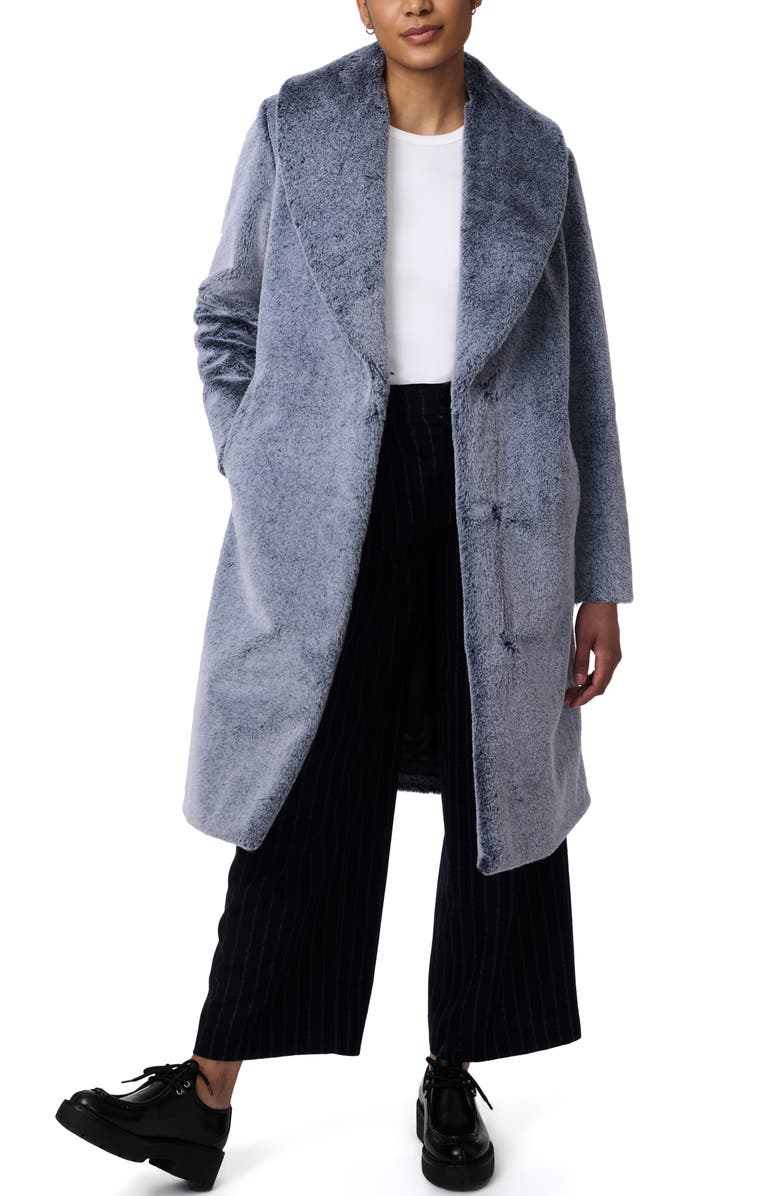 Bernardo Shawl Collar Faux Fur Coat, Alternate, color, Grey