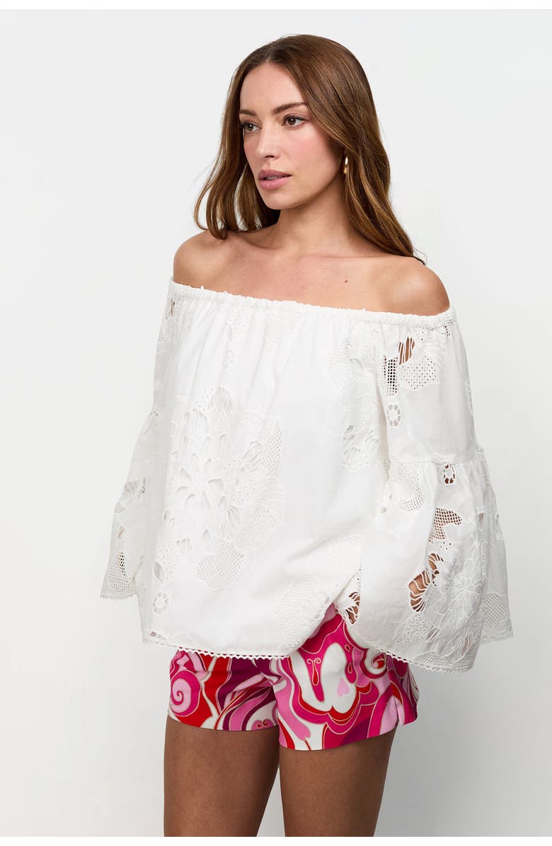 Trina Turk Perry Off-Shoulder Eyelet Cotton Top, Alternate, color, Whitewash