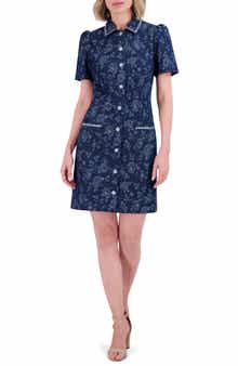 Eliza J Floral Jacquard Bead Detail Denim Shirtdress