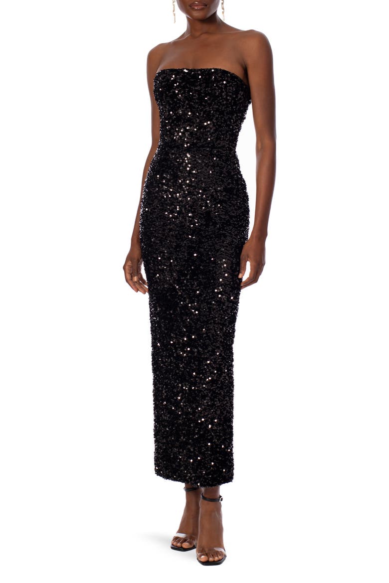 Leslie Sequin Strapless Gown, Main, color, BLACK