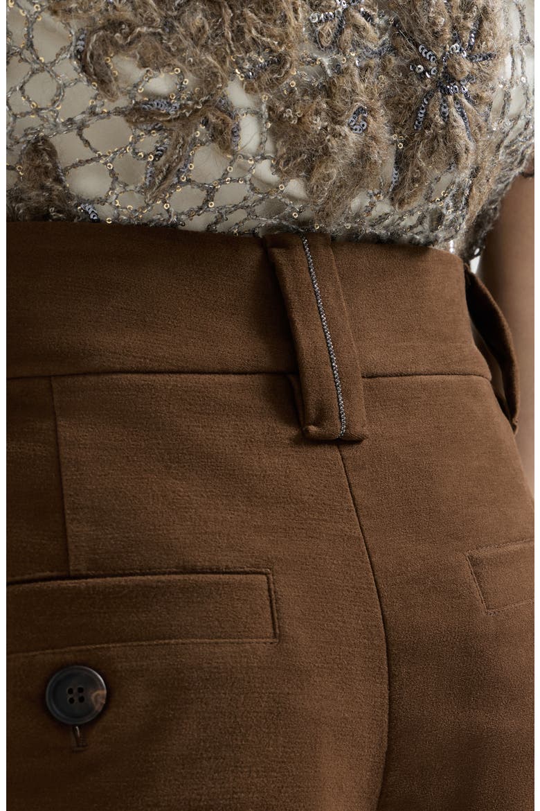 Stretch cotton moleskin loose sartorial trousers with monili, Alternate, color, Chocolate
