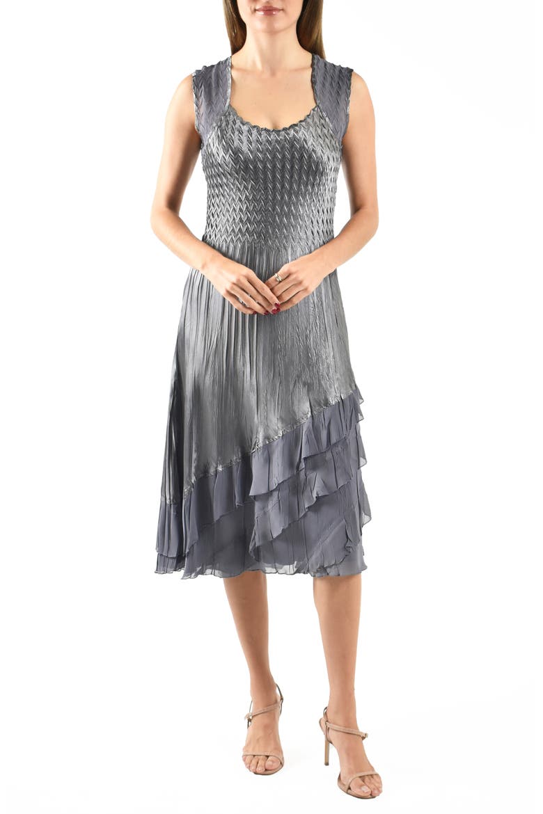 Tiered Charmeuse & Chiffon Cocktail Dress with Jacket, Alternate, color, TRUE STEEL