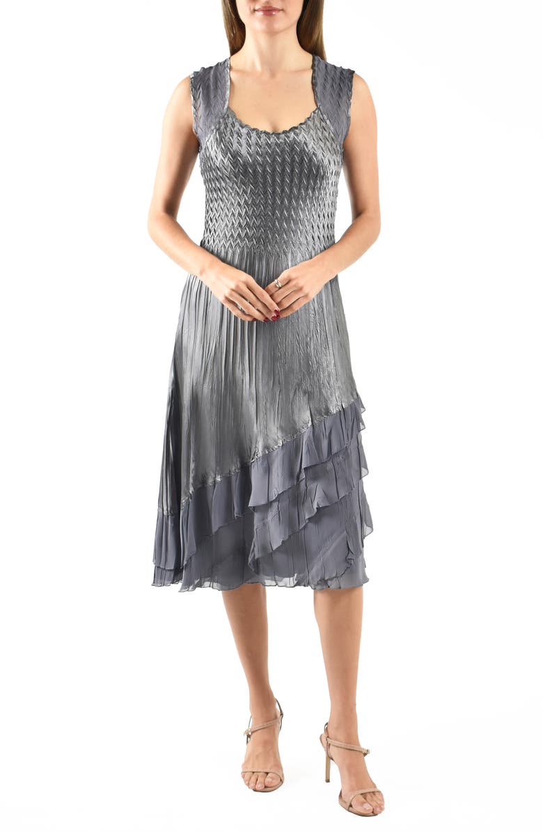 Komarov Tiered Charmeuse & Chiffon Cocktail Dress with Jacket, Alternate, color, True Steel