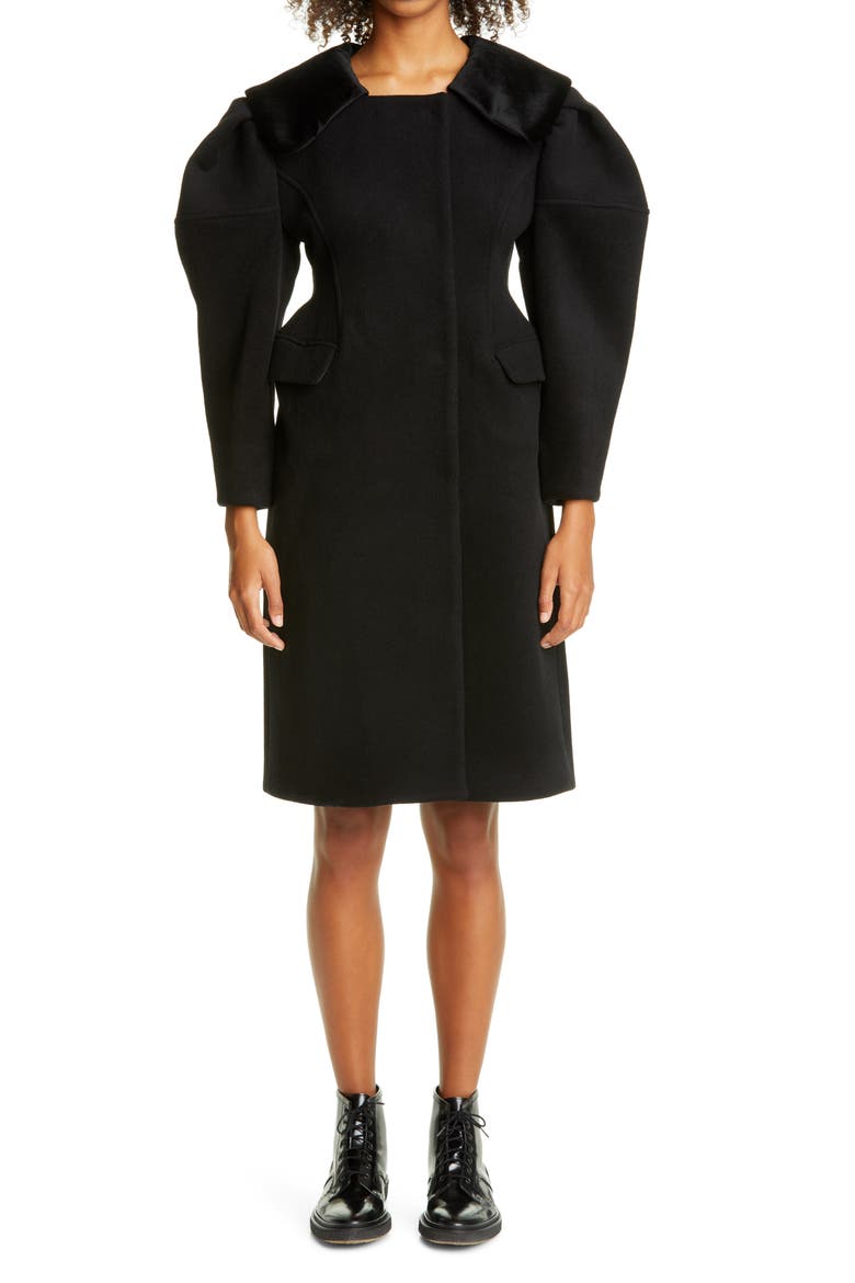 Fitted Waist Wool Coat, Main, color, BLACK