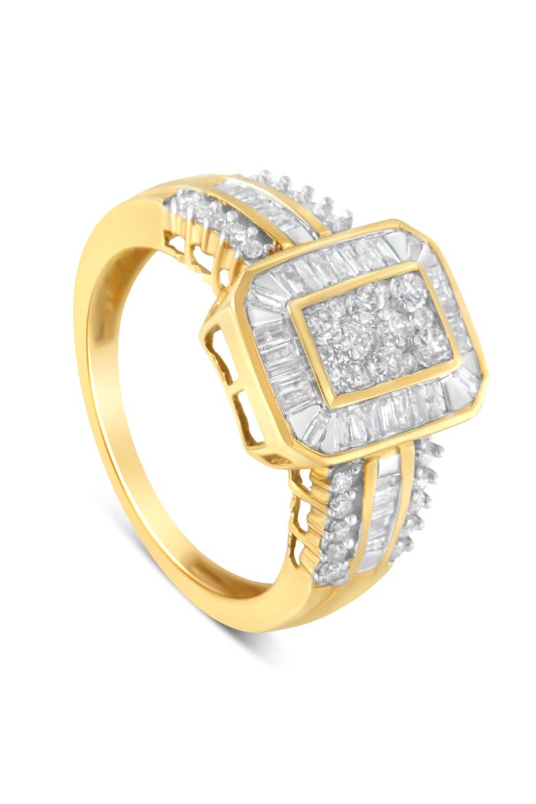 10K Yellow Gold 1.0Cttw Round and Baguette Diamond Cocktail Ring, Alternate, color, Yellow Gold