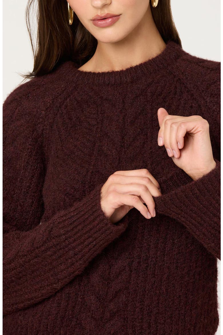 Taran Cable Knit Crewneck Sweater, Alternate, color, WINE