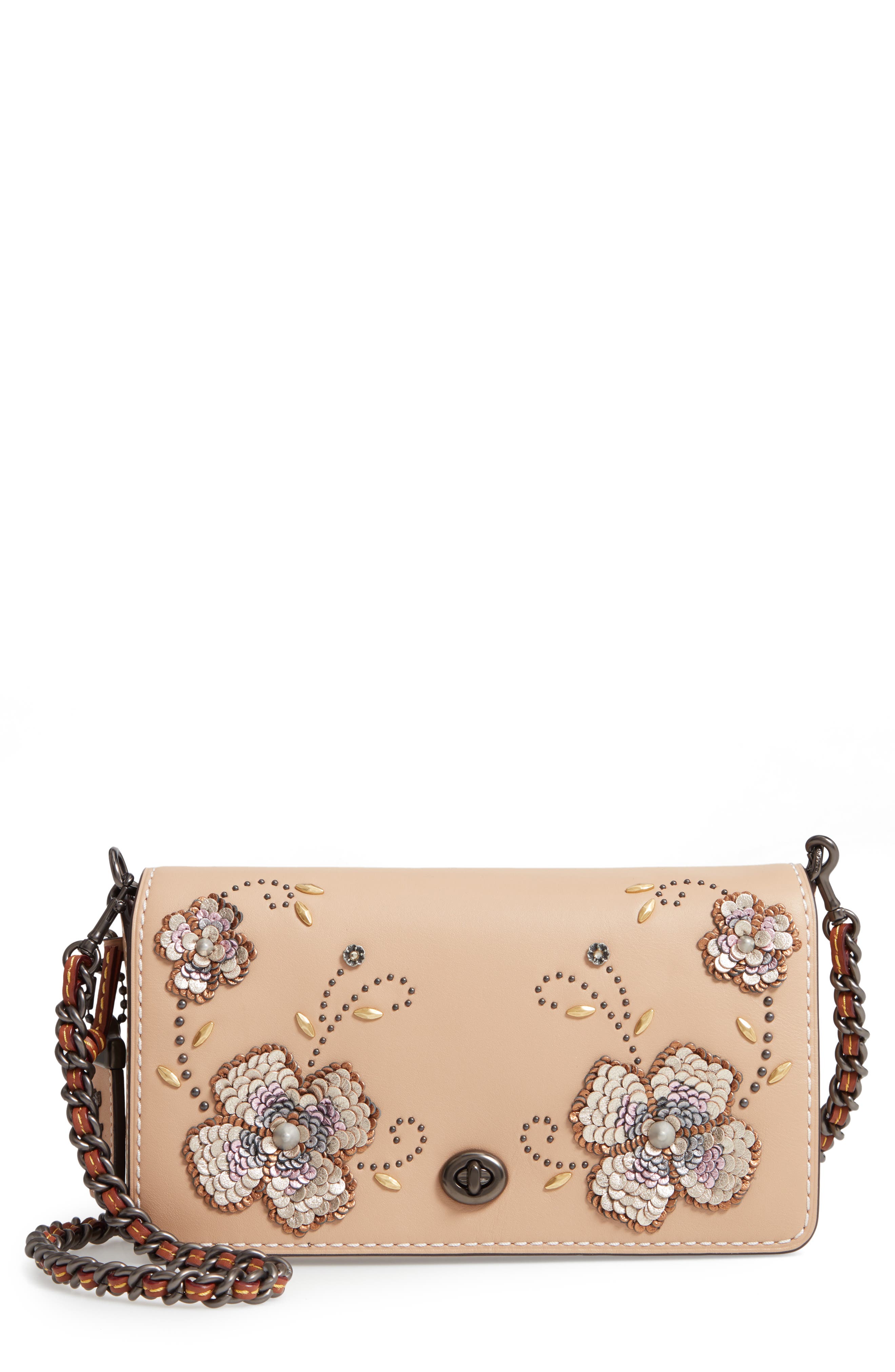 COACH 1941 Dinky Leather Crossbody Sequin Bag, Main, color, 